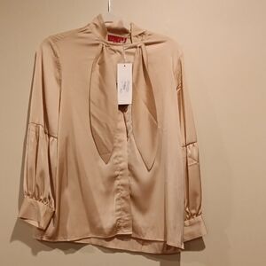 Womens Cream Tie-Neck Blouse